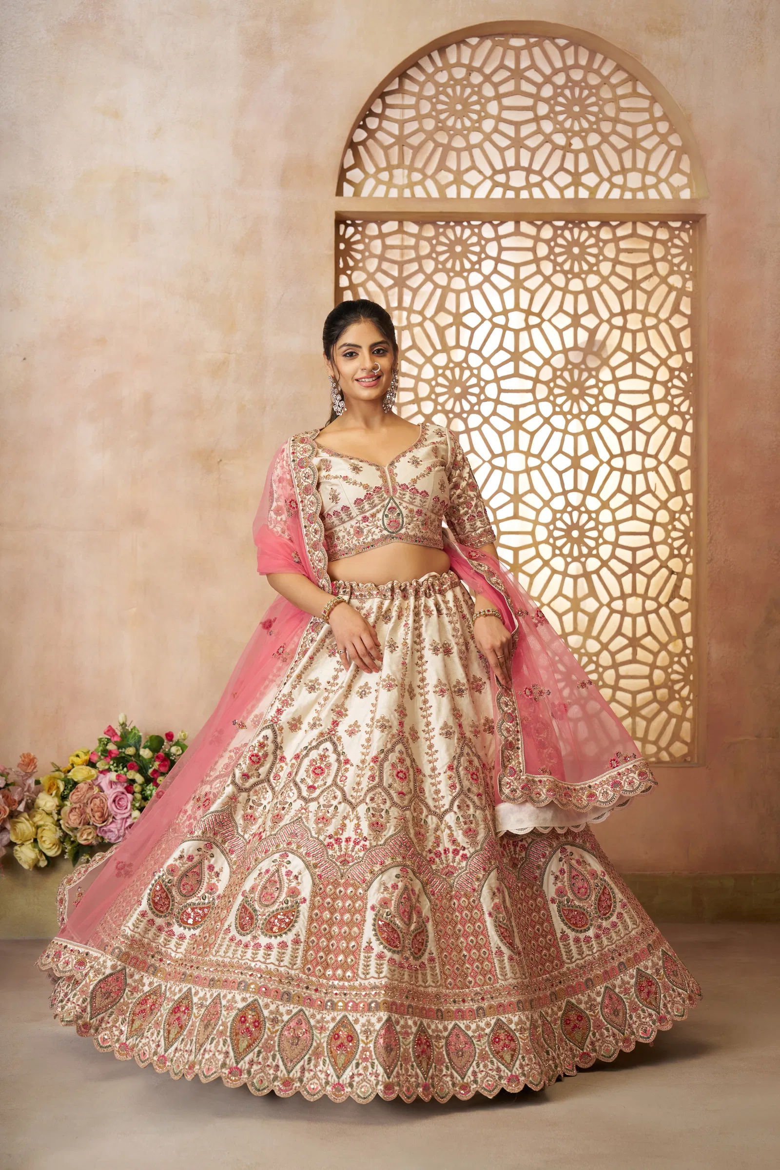 Kf 14 White Silk Embroidered Bridal Lehenga Online Wholesale